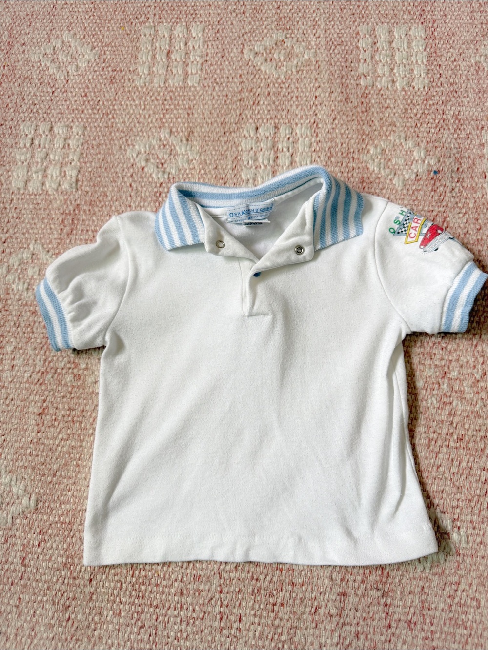 Vintage OshKosh B'gosh White Polo with Light Blue Stripe Collar - Kids